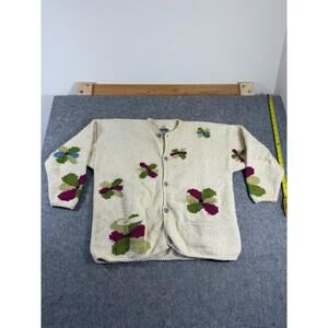 Vintage 90s Amano Wool Cardigan Sweater Multicolor Butterfly Knit Bolivia XL